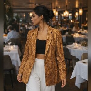 Faux Snakeskin VTG Designer Blazer Size M Lined Pockets Statement Shoulder Pads